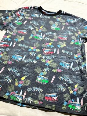 Reverse Threads Black Tee with Tropical Green, Blue & Red Accents